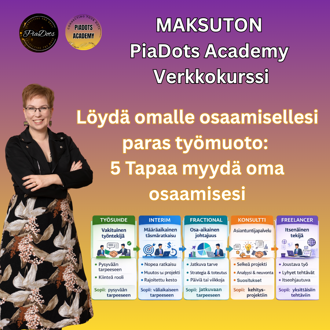 PiaDots Academy: Löydä omalle osaamisellesi paras työmuoto: 5 Tapaa myydä oma osaamisesi